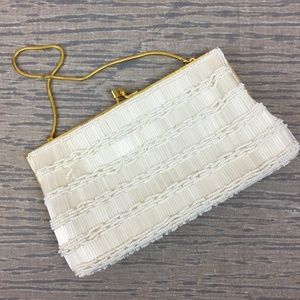 Vintage LaRegale Ltd white beaded clutch